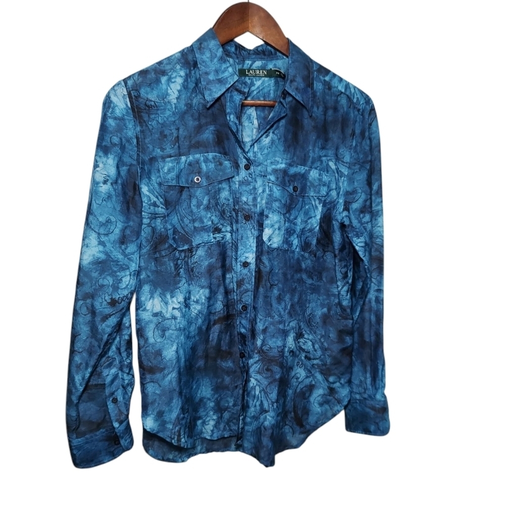 Lauren Ralph Lauren Silk Blend Tie-Dye Blouse